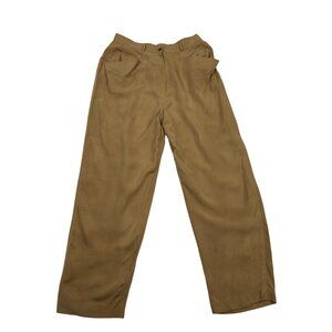 Anne Klein Womens 100% Silk Tan Wide Leg Trousers  Size 12